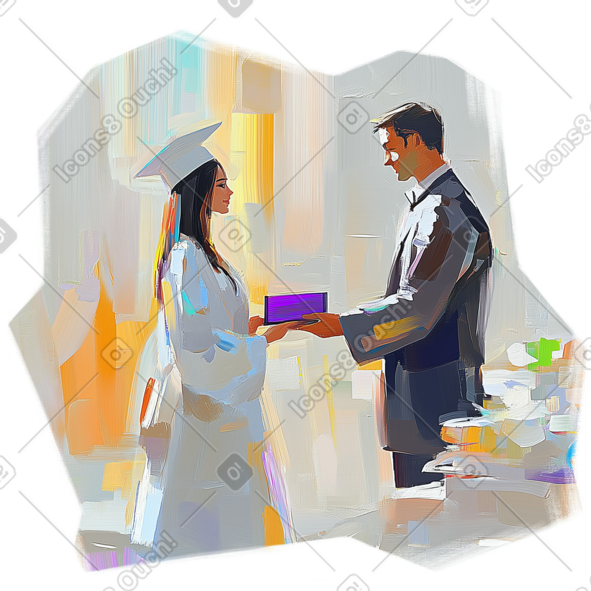 Oil painting of graduate student receiving diploma illustration university clipart vector images