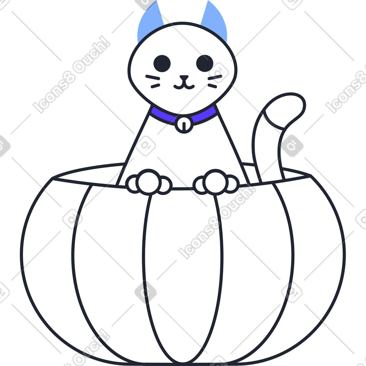 Katze in einem kürbis-Illustration im Pablita-Stil als Download PNG, SVG