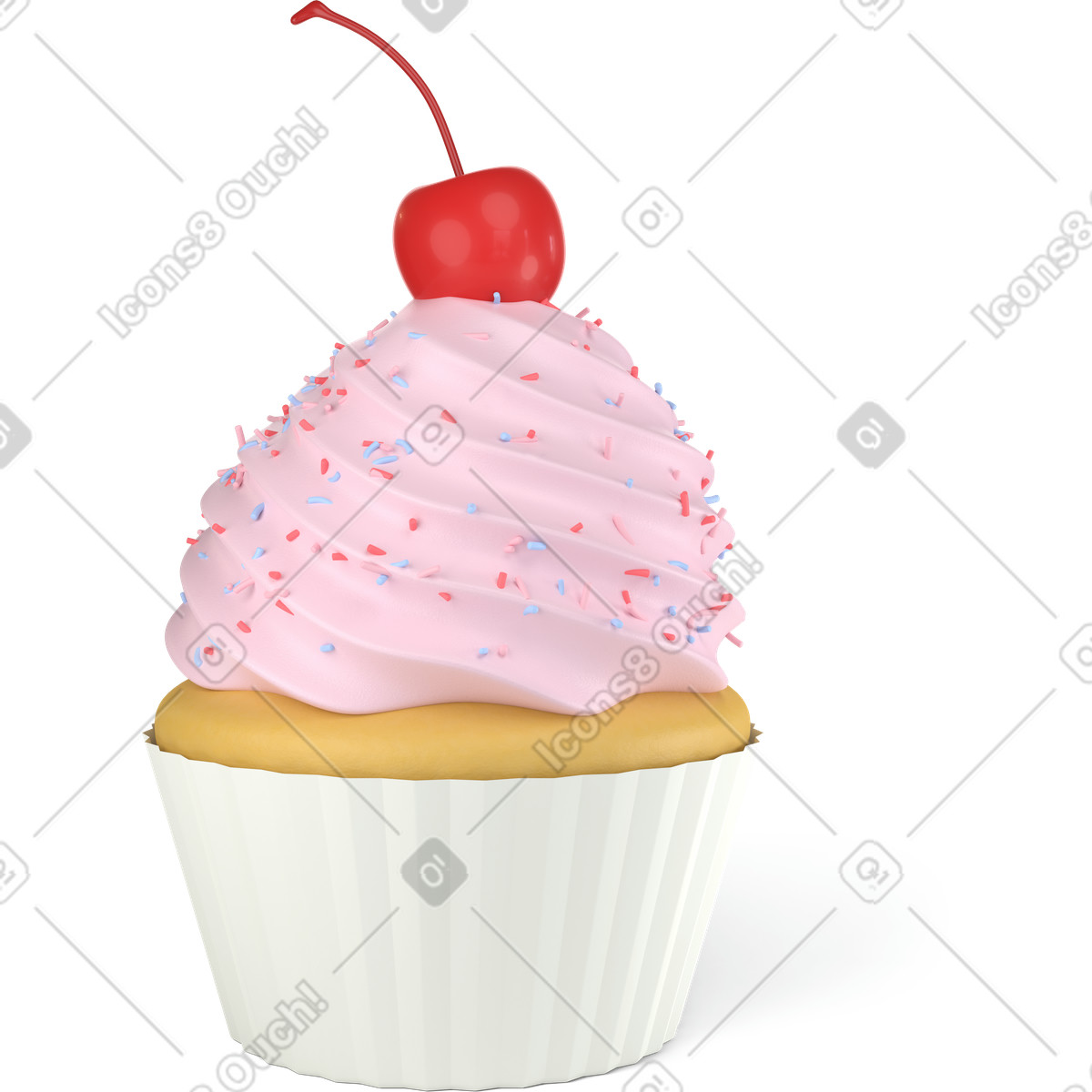 Cupcake with cherry illustration in 3D Business style download in PNG, SVG