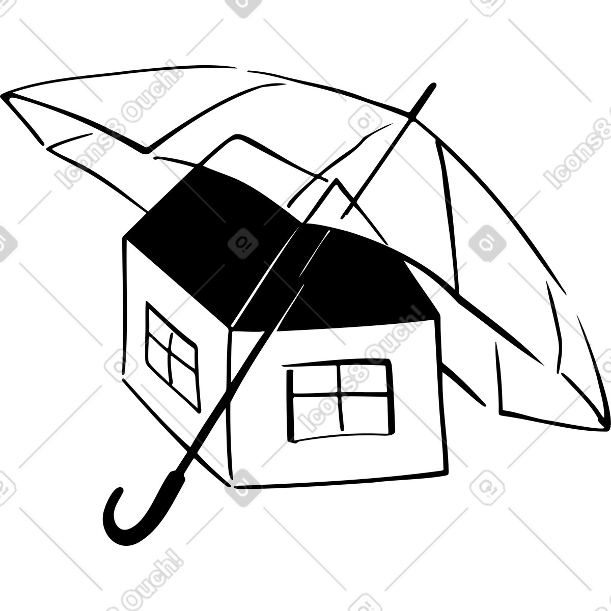 Umbrella with house illustration in Line style download in PNG, SVG