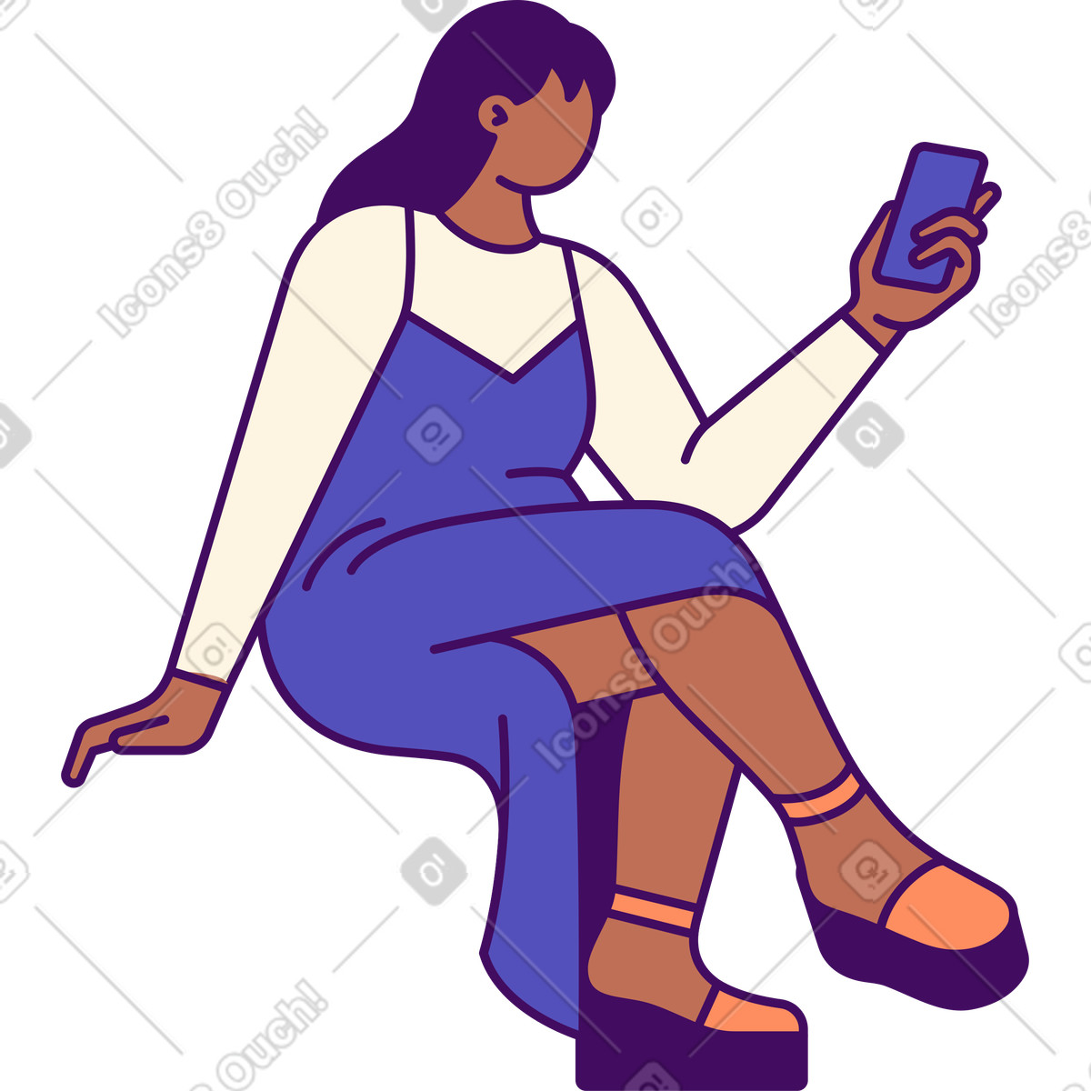 Woman with a mobile phone in her hand illustration in Simplistic style download in PNG, SVG