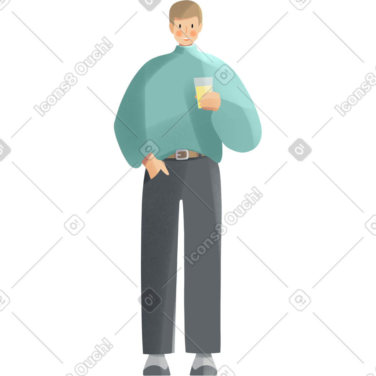 Young man standing with a glass of juice illustration in Shine style download in PNG, SVG