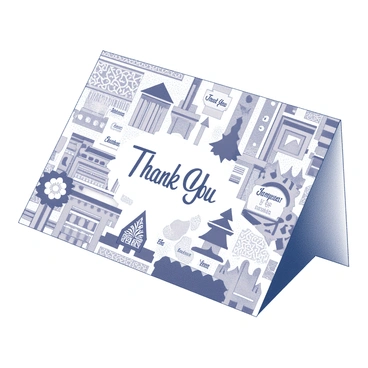 A thank you card with an intricate design featuring cultural motifs from various regions around the world. The card displays patterns inspired by traditional textiles, architectural elements, and symbols representative of different cultures, such as geometric shapes and floral designs. "Thank You" is prominently featured in multiple languages, each phrase arranged harmoniously within the card's decorative elements, showcasing the diversity of expressions of gratitude. The overall layout is balanced and visually appealing, drawing the viewer's eye across the card.