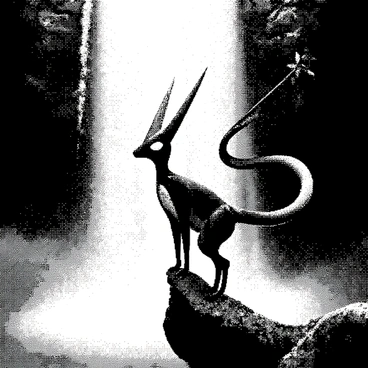 A Greninja is standing at the edge of a waterfall, which cascades down into a pool below. The Greninja is positioned prominently in the foreground, its body poised and alert. Mist is rising around it, creating a sense of movement and energy in the scene. Water droplets can be seen glistening in the light as they fall from the edge of the waterfall. The surrounding environment is lush with details of tropical plants and rocks, enhancing the magical setting. The overall composition captures the power and grace of the Greninja against the backdrop of the flowing water.