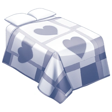 A cozy quilt spread out on a bed. The quilt features an arrangement of patches, each shaped like various sizes of breasts. The patches are meticulously sewn together, showcasing intricate stitching details and diverse fabric patterns. The quilt has a soft texture, inviting touch, and is folded neatly at the corners, enhancing the sense of comfort in the setting. The background includes a bedroom environment, with soft lighting creating a warm atmosphere.