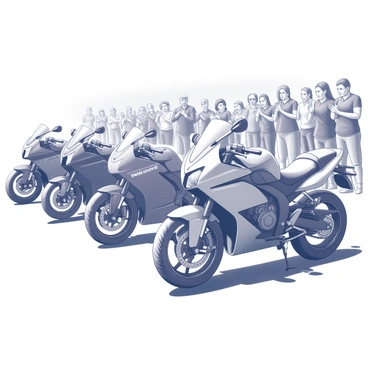 A parade featuring several BMW motorcycles, each showcasing a different model with distinct designs and features. The motorcycles are lined up in a procession, displaying their unique shapes, wheels, and engine details. Spectators are gathered along the sidelines, some clapping and others raising their hands in excitement. The scene is filled with various expressions of enjoyment from the crowd, who are dressed in casual clothing. The background includes a bustling street scene, adding to the lively atmosphere of the event.