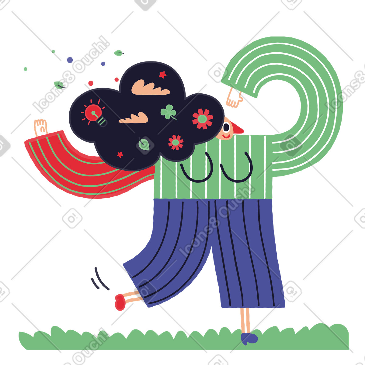 Illustration Personne heureuse célébrant une bonne santé mentale dans le style Stripy à télécharger aux formats PNG, SVG
