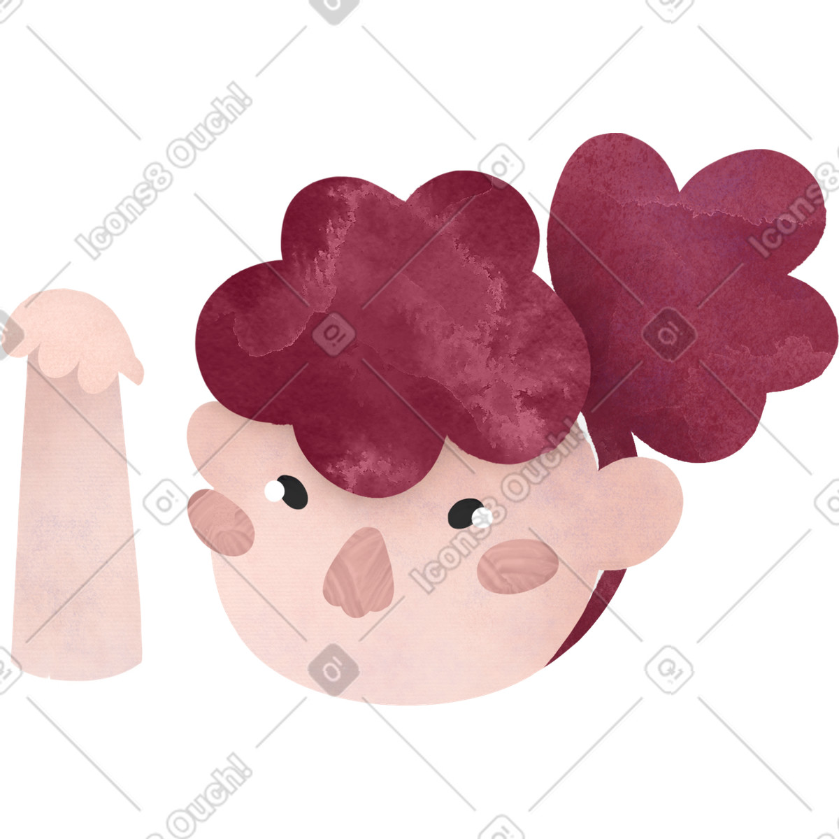 Ilustración Kid face with curly red hair and raised hand en estilo Papery a descargar en PNG y SVG