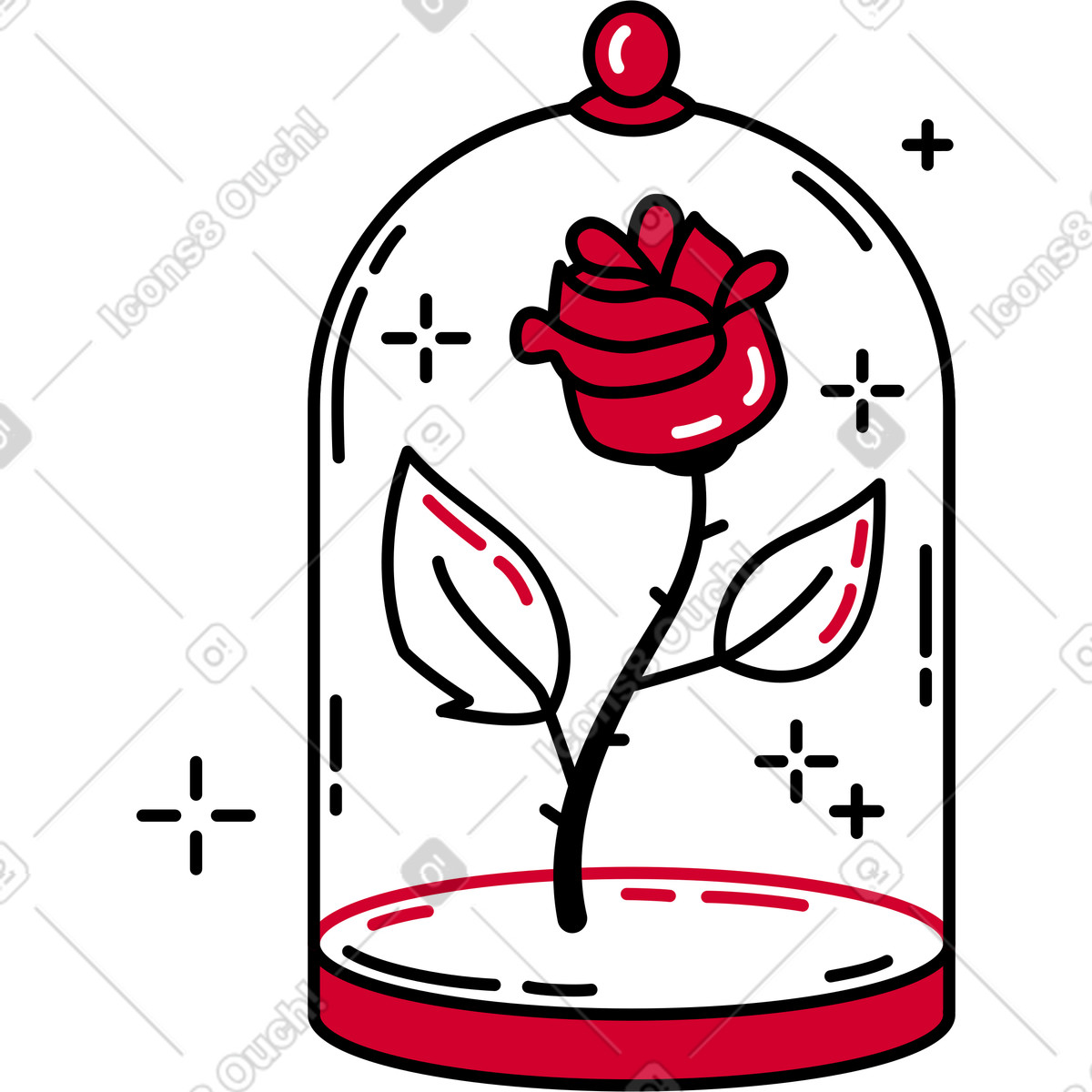 Rose in a glass dome illustration featuring thorns clipart image in PNG SVG GIF