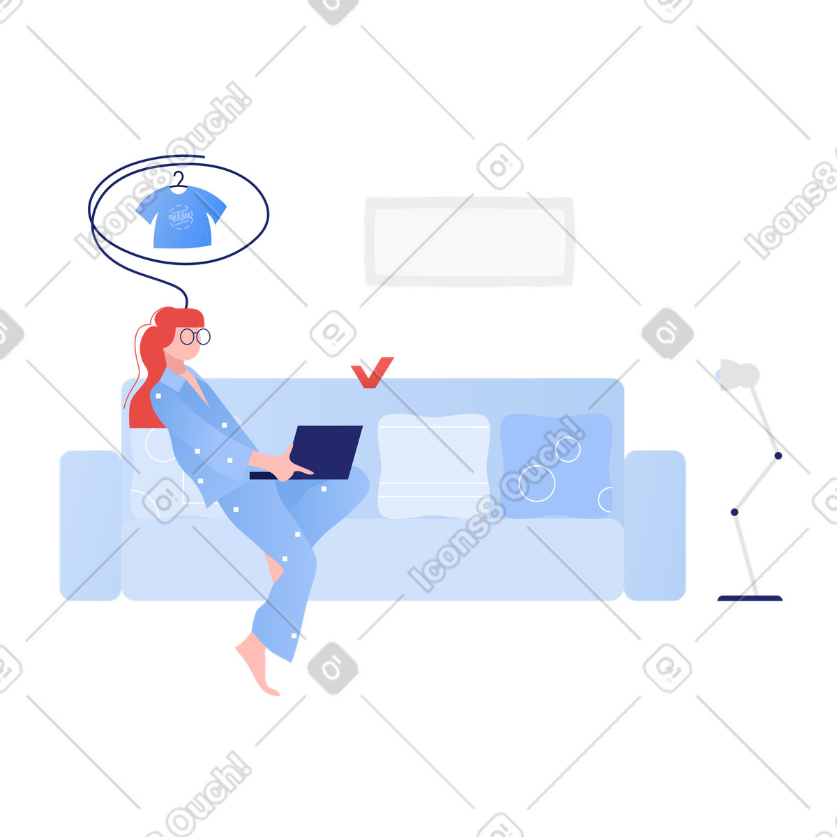 Shopping online from home, Remote purchasing or E-commerce illustration in Clip style download in PNG, SVG