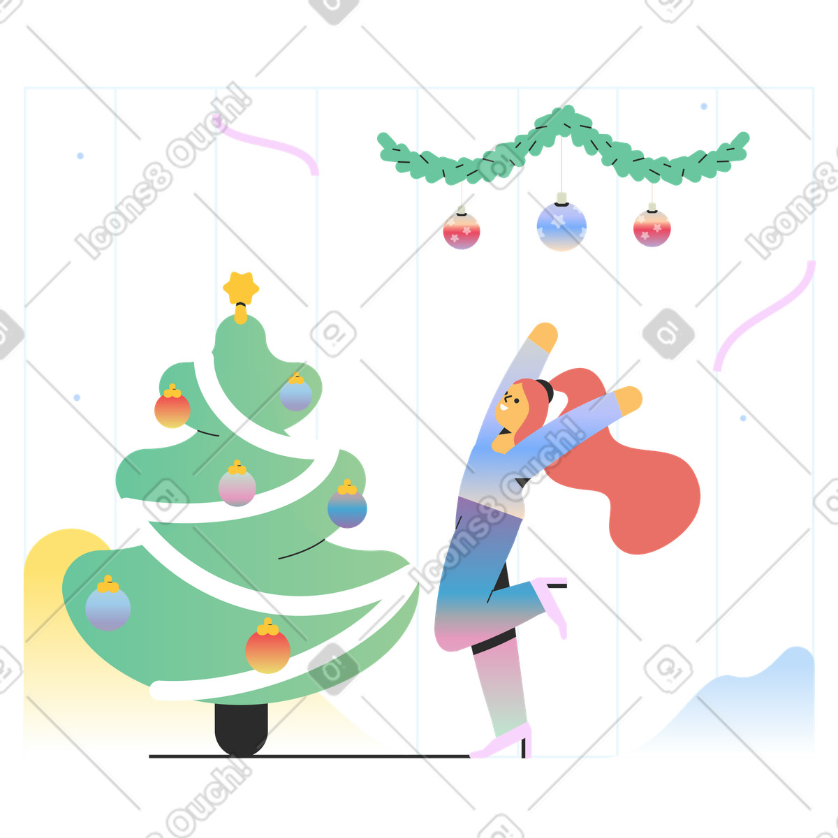 Felice per il natale illustrazione in stile Marginalia scarica in PNG, SVG