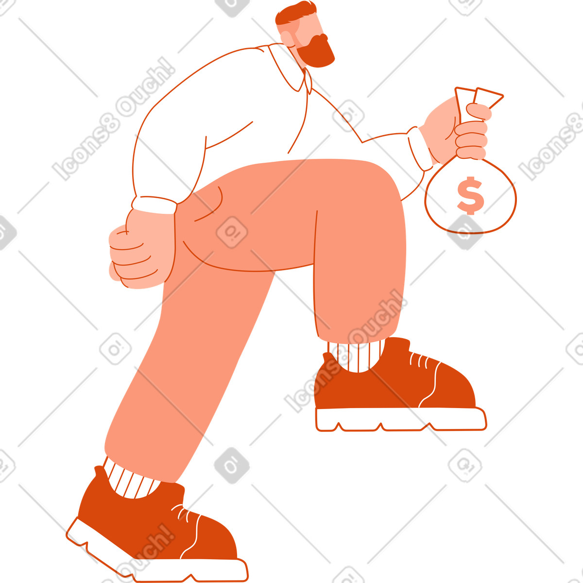 下载 Orange 风格的 男子拎着一袋美元爬上来 插画，支持 PNG、SVG 格式
