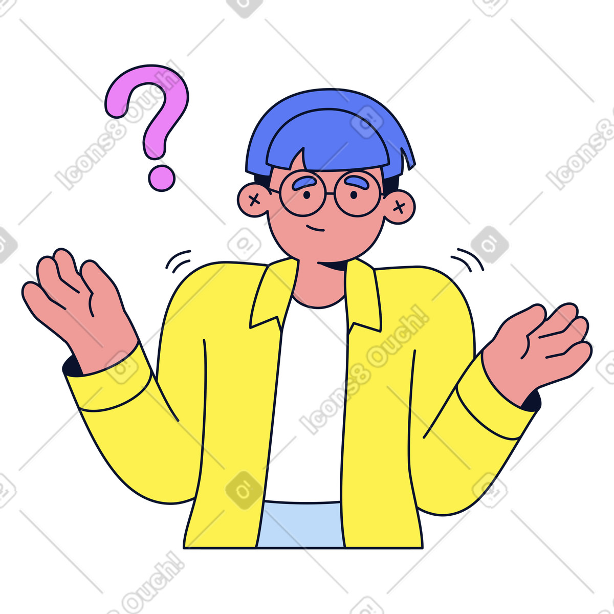 Shrugging with confused expression, Uncertainty or problem solving illustration in Flexy style download in PNG, SVG