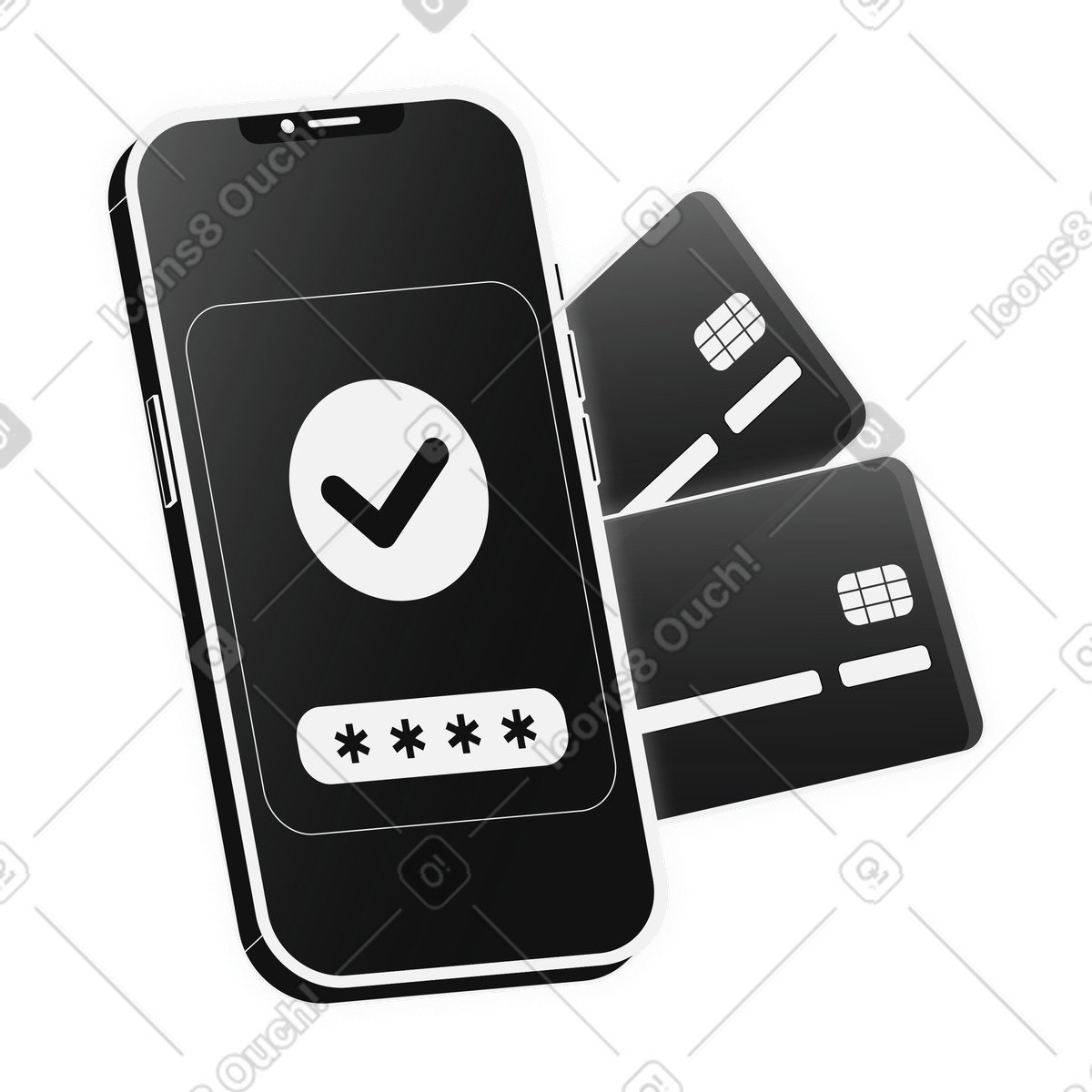 Digital wallet smartphone with password checkmark for online payment illustrazione in stile Inverse scarica in PNG, SVG