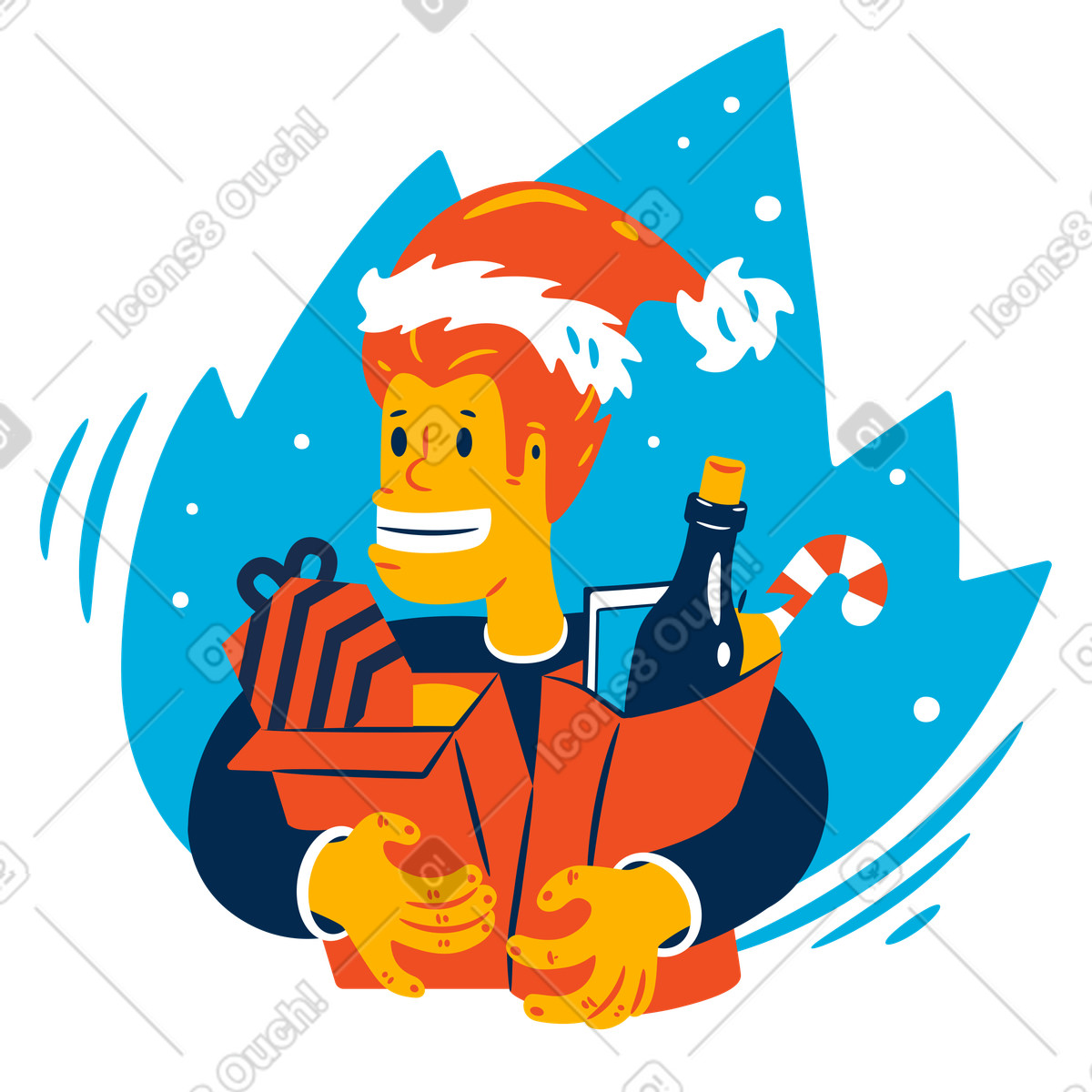 Ilustración Hombre con gorro de papá noel bolsas compras para navidad en estilo Flame a descargar en PNG y SVG
