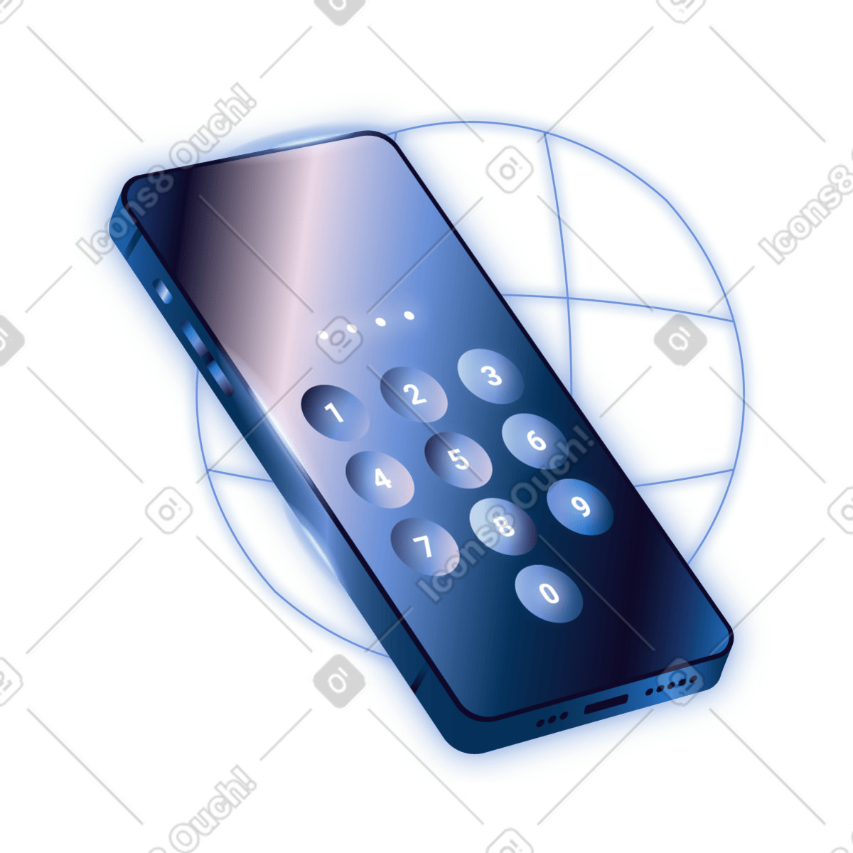 Illustration Smartphone pin code lock screen for secure mobile device access dans le style Dimension à télécharger aux formats PNG, SVG