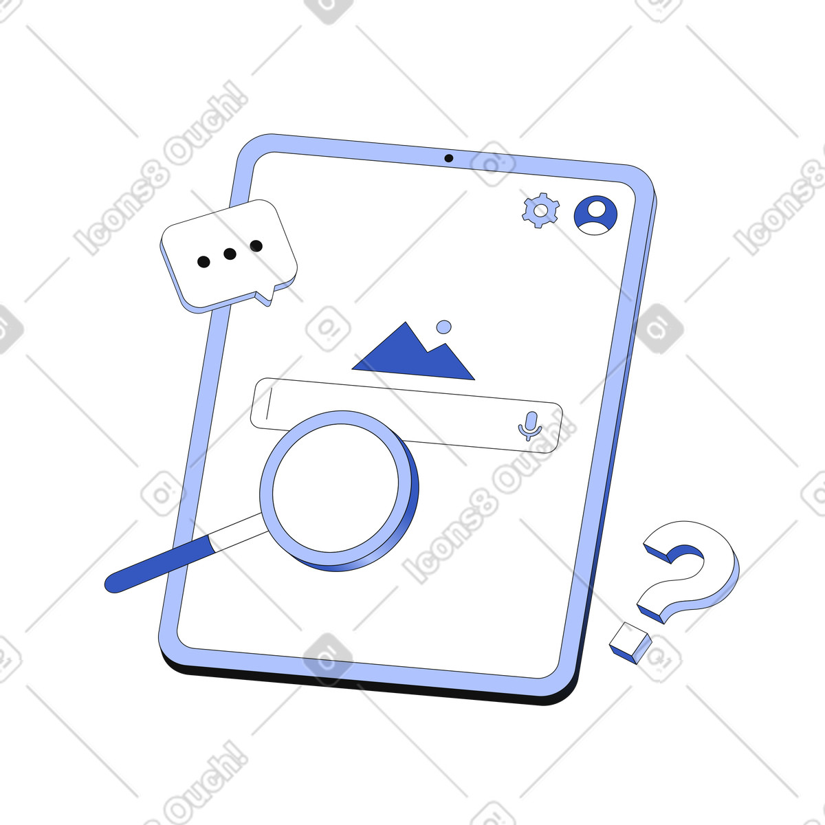 Searching the web on tablet animated illustration in GIF, Lottie (JSON), AE