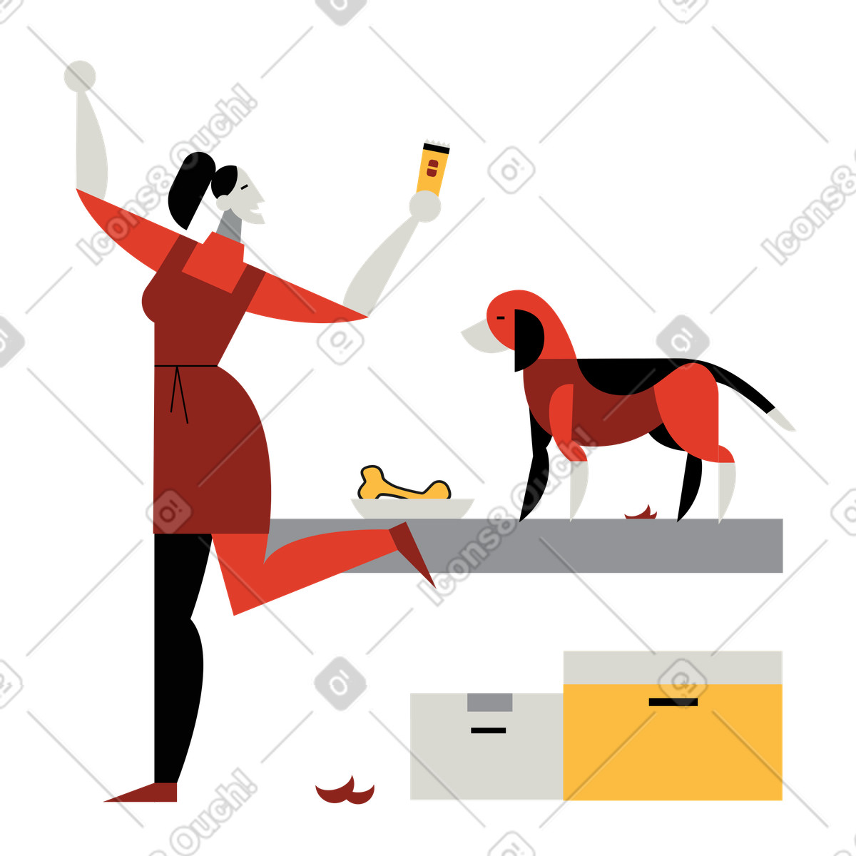 Female groomer with grooming clipper and dog illustration in Burgundy style download in PNG, SVG