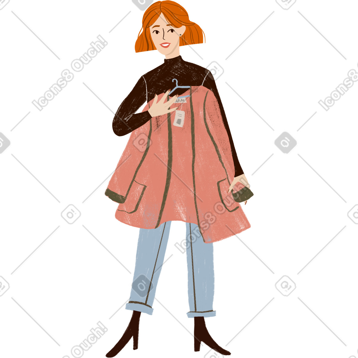 Ilustração de Menina segurando jaqueta em um cabide no estilo Lumiere para baixar PNG, SVG