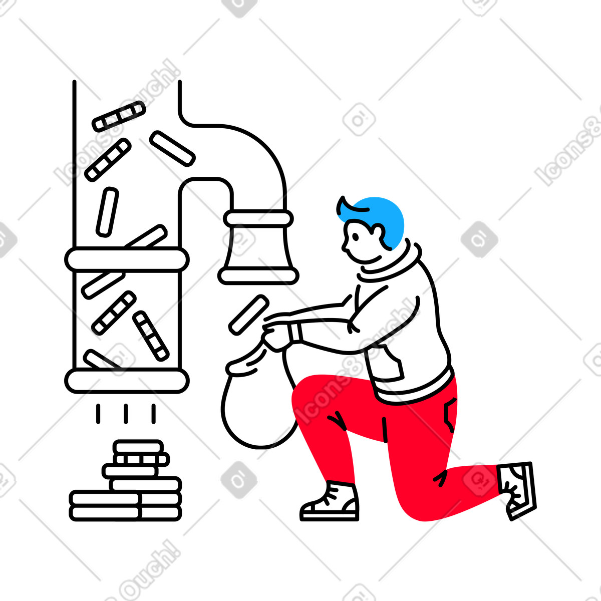 下载 Transistor 风格的 男人用手拉着袋子来管钱流 插画，支持 PNG、SVG 格式