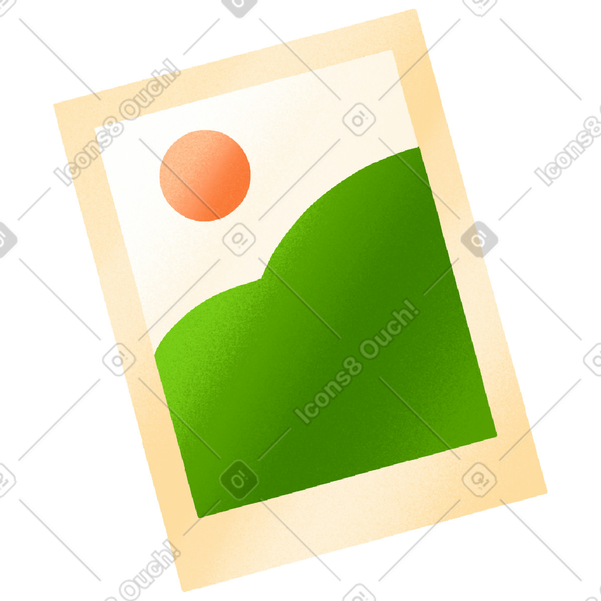 Smart 스타일의 Photo card with the image of a green meadow and sun 일러스트레이션 PNG, SVG 다운로드