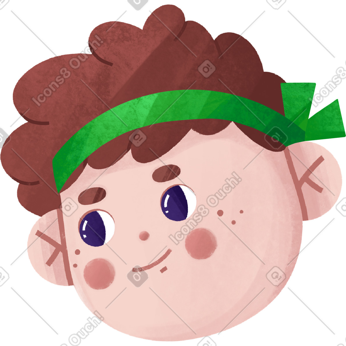 Ilustração de Menino com cabelo castanho e uma faixa verde sorri em no estilo Bonbon para baixar em PNG, SVG