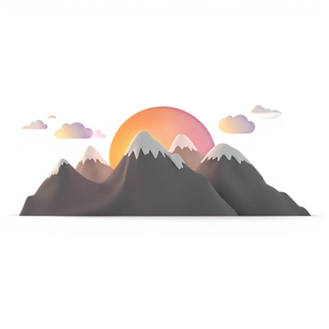 A majestic mountain range with sharp peaks and rugged cliffs, displaying various shades of gray and brown. The mountains are silhouetted against a colorful sunset, featuring vibrant hues of orange, pink, and purple filling the sky. The lower edges of the mountains are partially illuminated by the fading light, creating a contrast with the dark silhouettes above. Wispy clouds are scattered across the sky, reflecting the bright colors of the sunset.