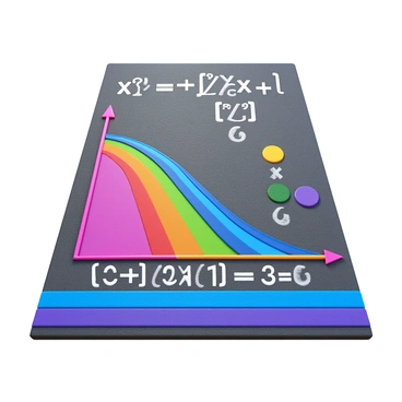 A colorful street chalk art piece depicting a quadratic equation being solved. The pavement features a large, prominent "x^2 - 5x + 6 = 0" written in bold letters. Arrows illustrate the steps of the solving process, leading to the factored form: "(x - 2)(x - 3) = 0". Various vibrant colors fill the area, creating a visual representation of the equation's graph, with a parabola curving upward. Additional chalk drawings highlight the x-intercepts at "x = 2" and "x = 3", marked with circles. The overall scene invites viewers to engage with mathematics through art.
