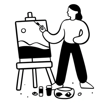 A right hand skillfully painting a colorful landscape on a canvas.