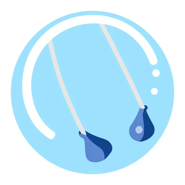 A metallic pendulum with a gleaming finish hangs from a thin, strong string. The pendulum is swinging steadily back and forth, creating a dynamic motion. As it moves, it leaves a bright, glowing trail of light that forms an arc in the air, showcasing the movement's rhythm. The background is a soft gradient that transitions from deep blue at the top to lighter blue at the bottom, enhancing the visibility of the light trail. The overall scene captures the elegance of the pendulum's motion.