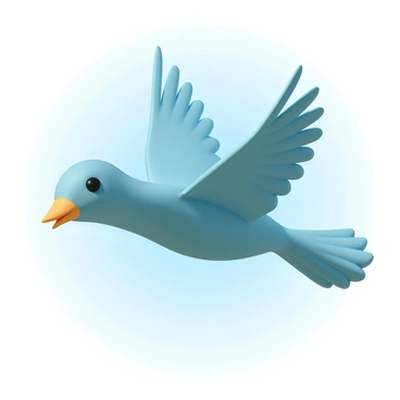 A bird, with vibrant blue feathers and a bright yellow beak, is soaring through the sky. Its wings are fully extended, showcasing bold geometric shapes in the design of its feathers. The bird's body is streamlined, emphasizing its motion and grace. The background features a clear blue sky, adding contrast to the bird's colorful plumage. Sunlight reflects off the bird, creating a striking visual impact.