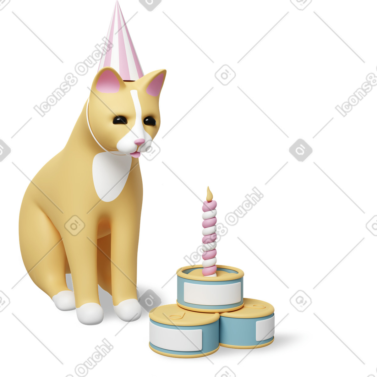 3D Casual life 스타일의 Cat birthday 일러스트레이션 PNG, SVG 다운로드