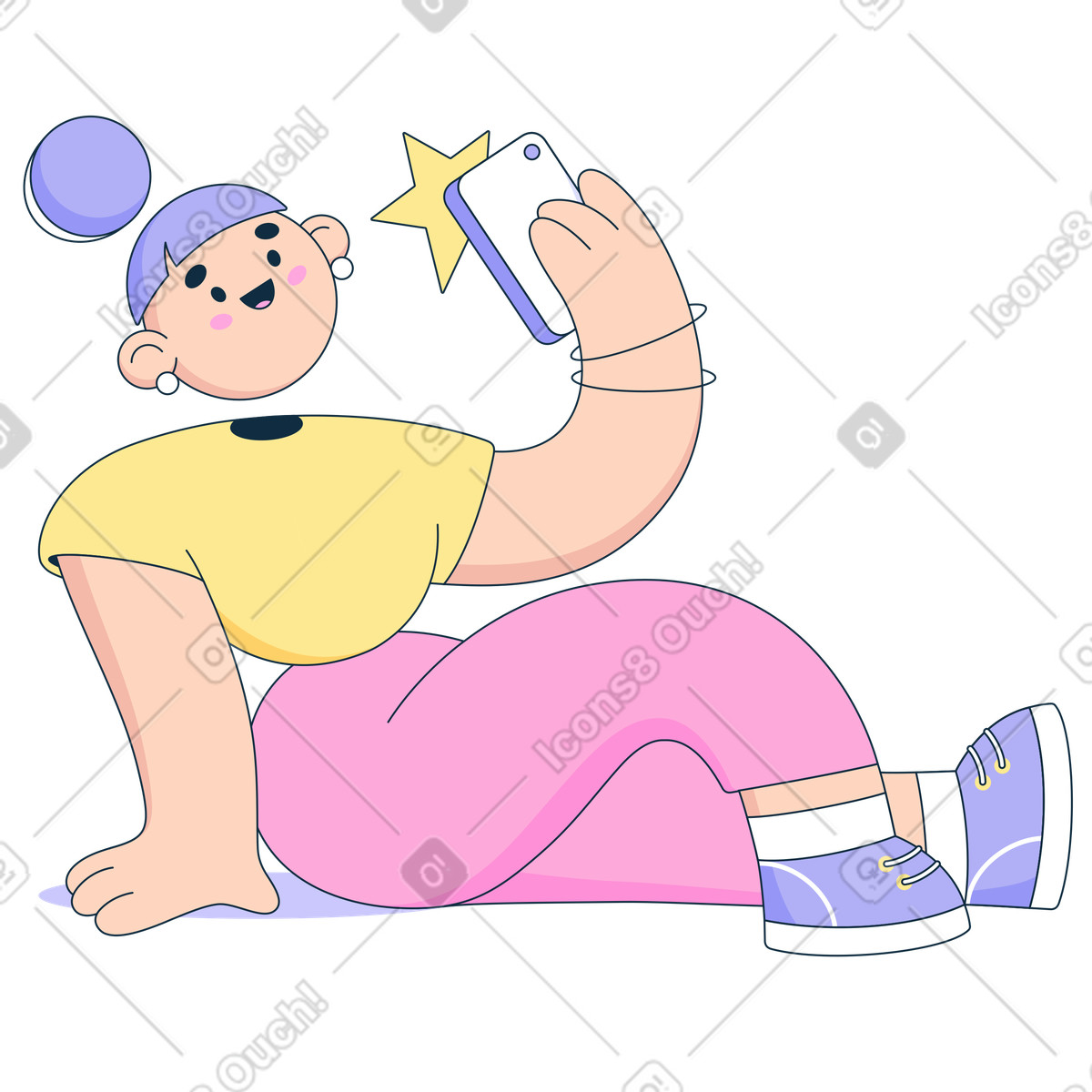 La ragazza fa selfie illustrazione in stile Bubble gum scarica in PNG, SVG