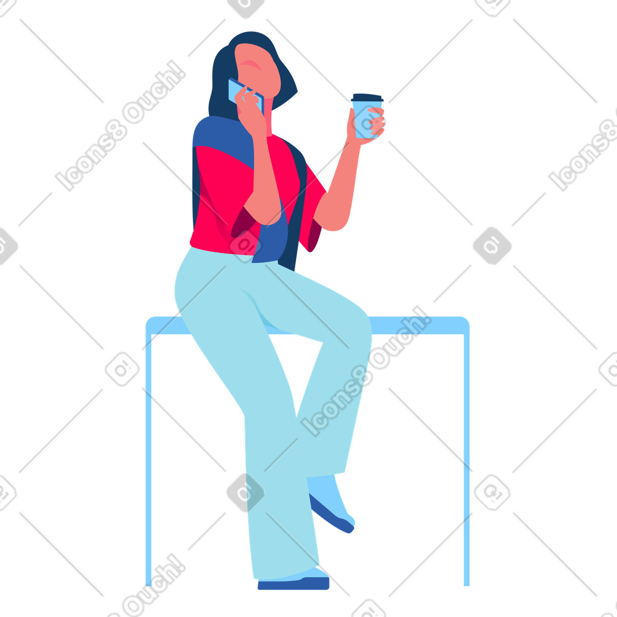 Illustration Talking on phone while drinking coffee, Work break and remote communication dans le style Daily à télécharger aux formats PNG, SVG