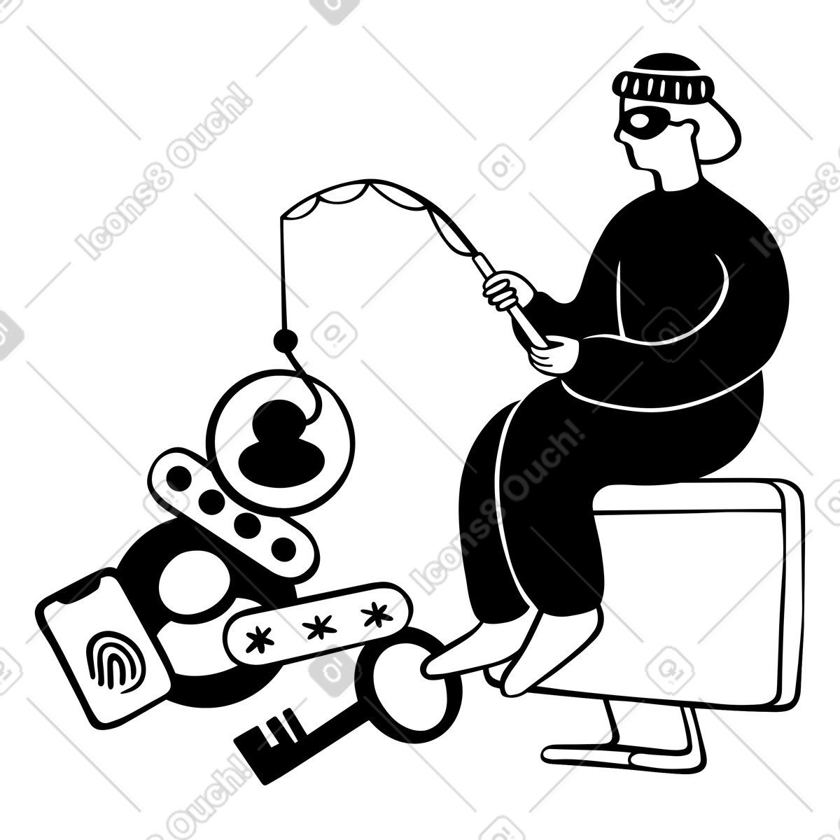 Scammer setting up phishing trap illustration in Journal style download in PNG, SVG