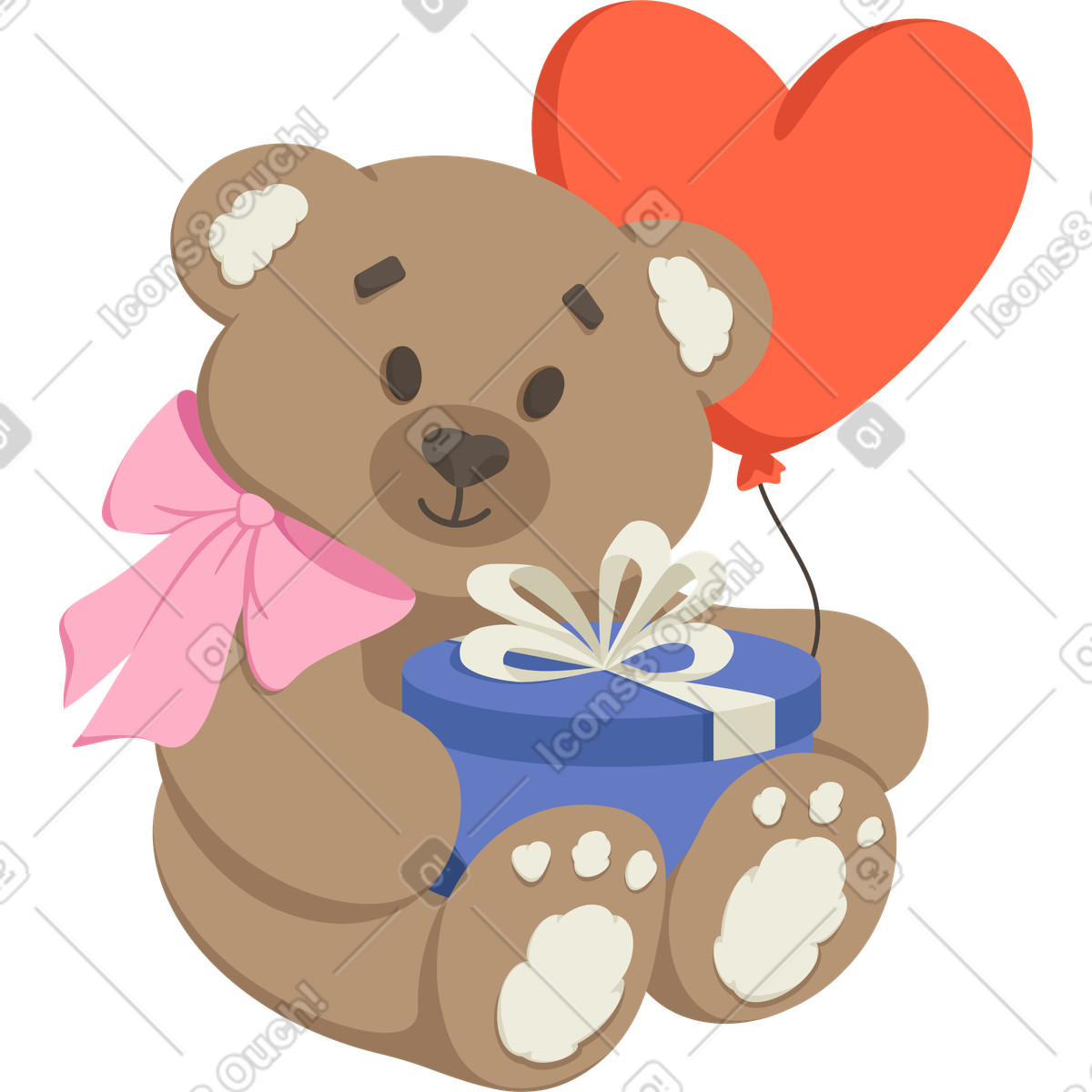 Teddy bear with gift box and balloon illustration in Social style download in PNG, SVG