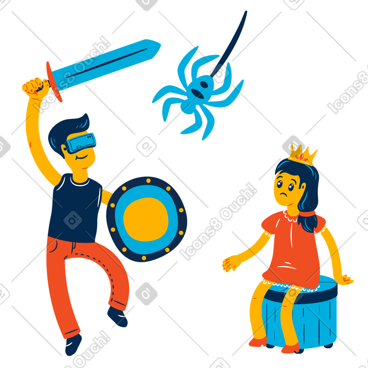 Uomo che combatte un ragno in vr illustrazione in stile Flame scarica in PNG, SVG