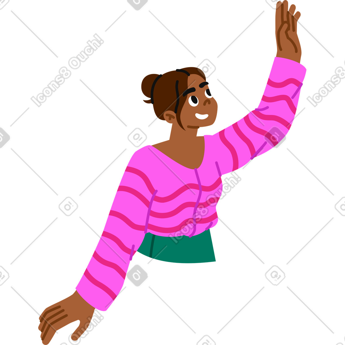Junge frau streckt ihre hand nach oben-Illustration im Active-Stil als Download in PNG, SVG