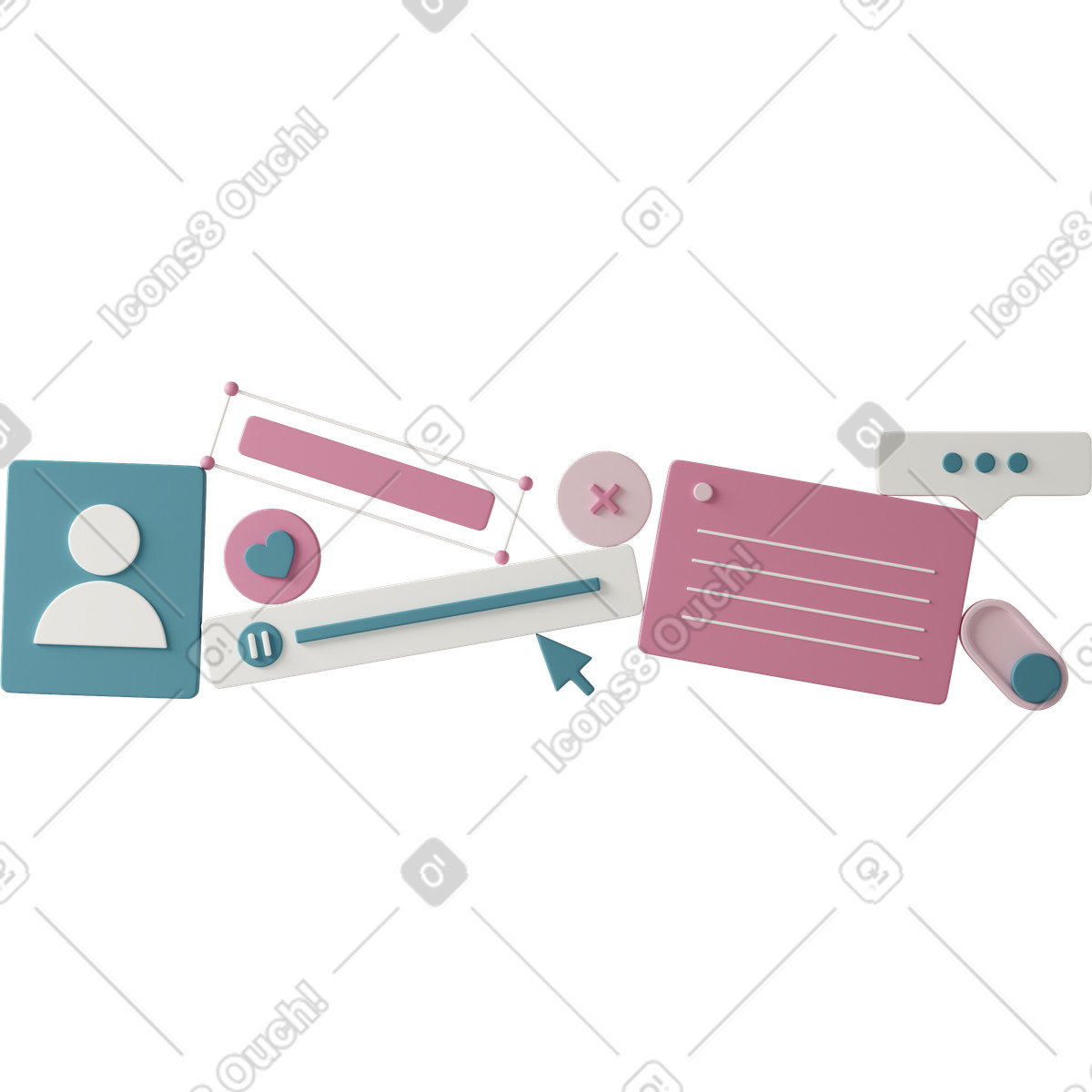 Geometric shapes with icons of social networks illustration in 3D Casual life style download in PNG, SVG