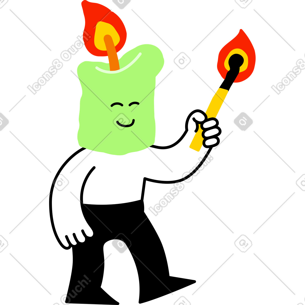 Character with the candle head holding a match illustration in Giggle style download in PNG, SVG
