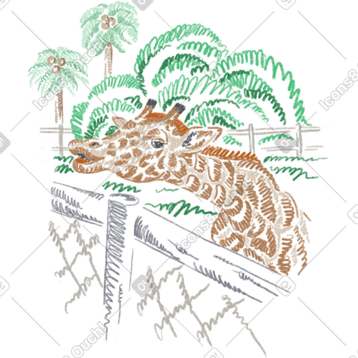 Giraffe at the zoo illustration in Sketchbook style download in PNG, SVG