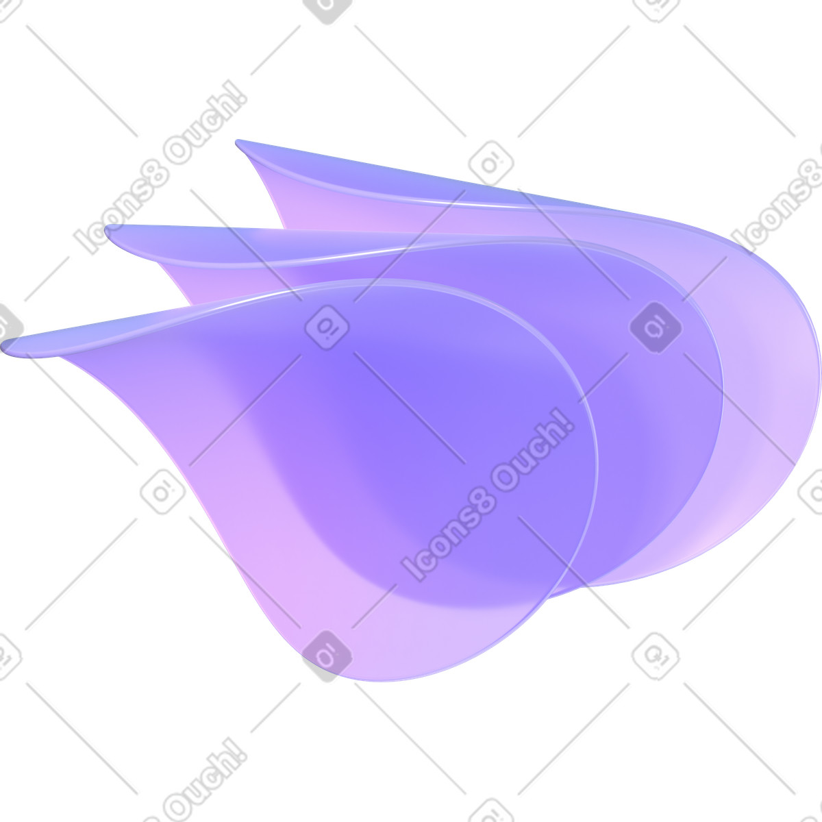 Composition of three deformed transparent lenses illustration in 3D Glassy style download in PNG, SVG