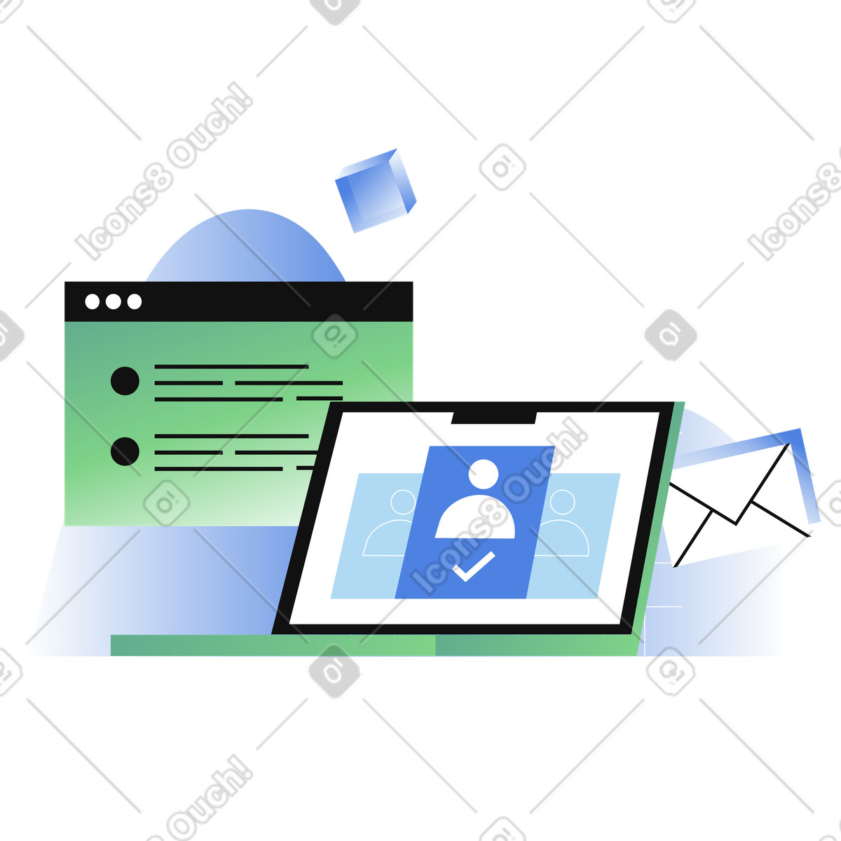 Reviewing online resume of job applicant animated illustration in GIF, Lottie (JSON), AE
