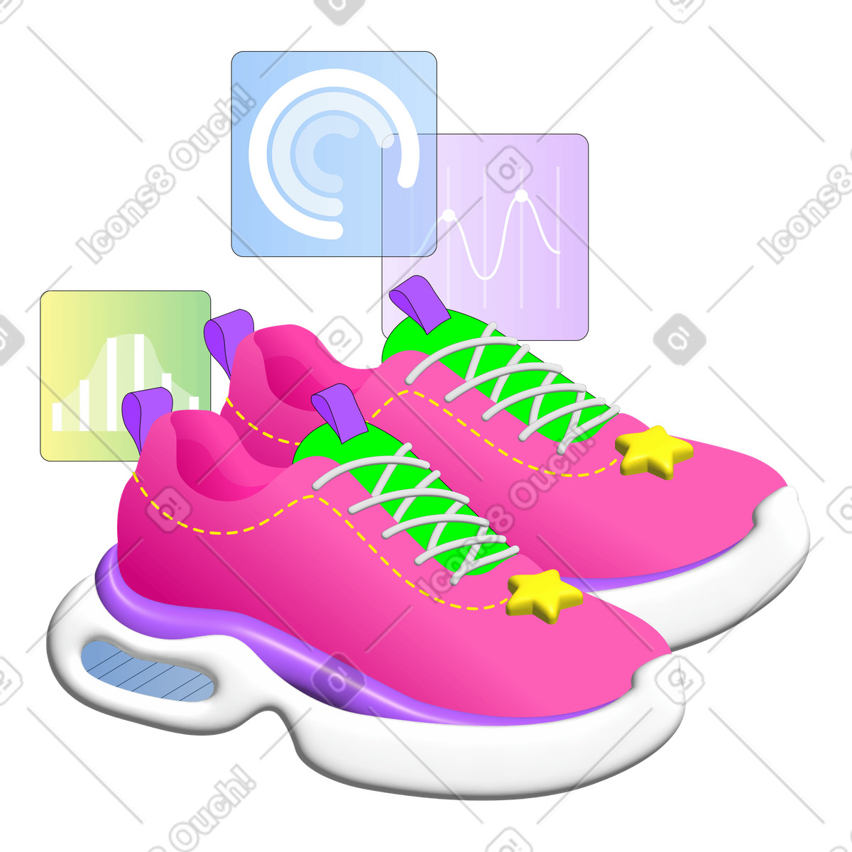 下载 Pop 风格的 Sneakers and fitness tracking 插画，支持 PNG、SVG 格式