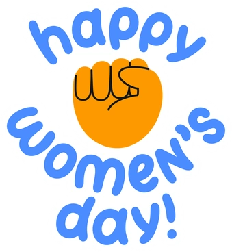 A raised fist with text celebrating Women's Day - Clap style illustration