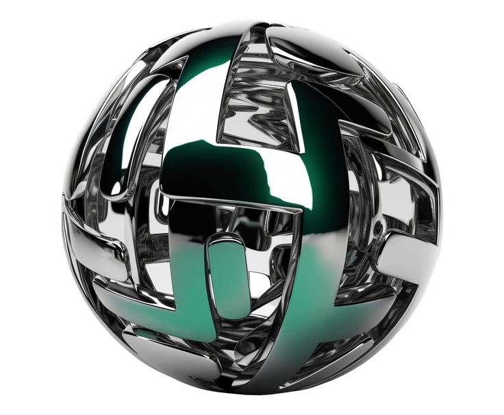 A spherical metallic structure with intricate patterns - Metallic style illustration