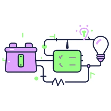 An illustration of an electric circuit with flowing electrons