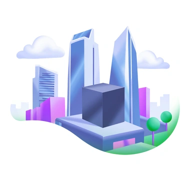 A black box incorporated into the design of sleek, futuristic skyscrapers