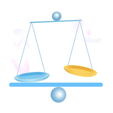 A pendulum is swinging above a horizontal surface. Below it, there are two options represented as distinctly designed plates. One plate has a smooth, rounded edge and features a vibrant blue color, while the other plate is sharply angular with a bright yellow hue. The pendulum's arm extends downwards, connecting to a polished metallic bob that reflects light. The background is softly blended in gradient pastel colors, enhancing the overall visual impact of the scene.