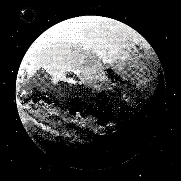 A planetary scene where the surface of the planet appears to glitch and pixelate